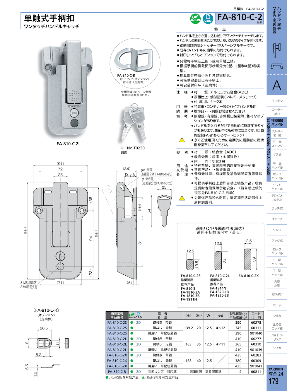 FA-810-C-2X takigen单触式手柄扣国内有生产商吗？